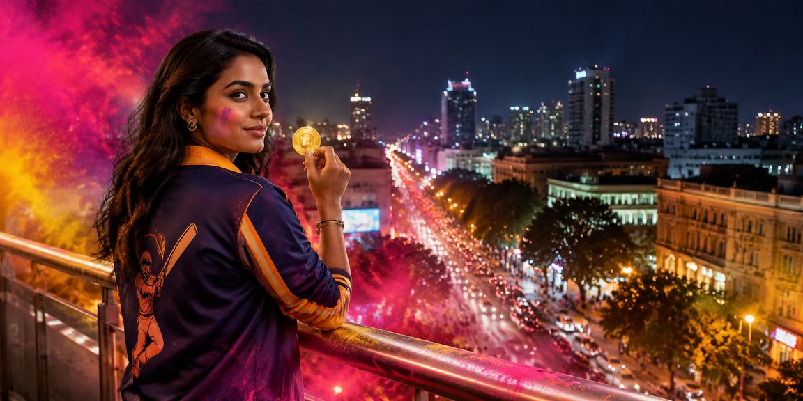 Holi festival celebration with cricket betting scene in Bangalore street